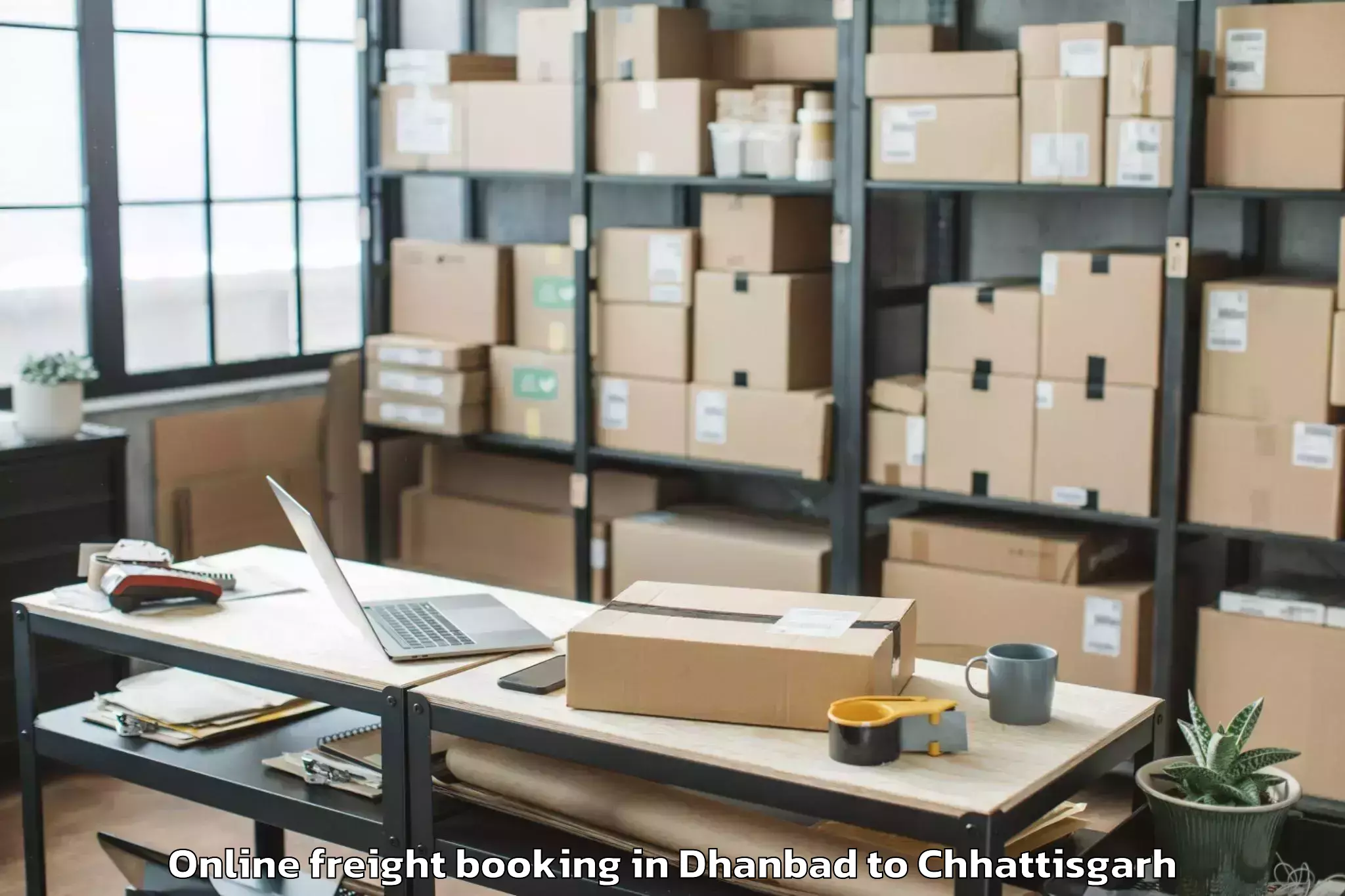 Leading Dhanbad to Mungeli Online Freight Booking Provider